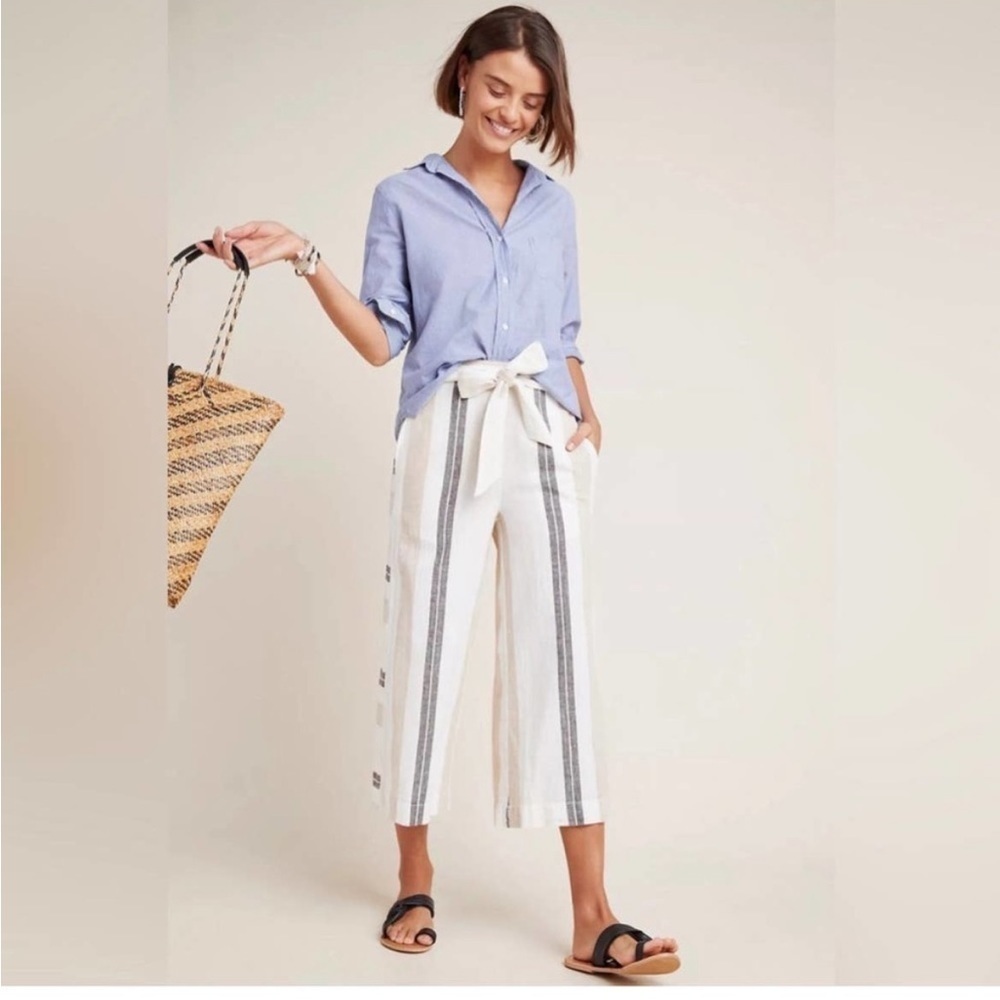 By Anthropologie Cropped Wide Leg
Linen Cotton Gauze Pant Neutral Stripe Size XS - Picture 2 of 13